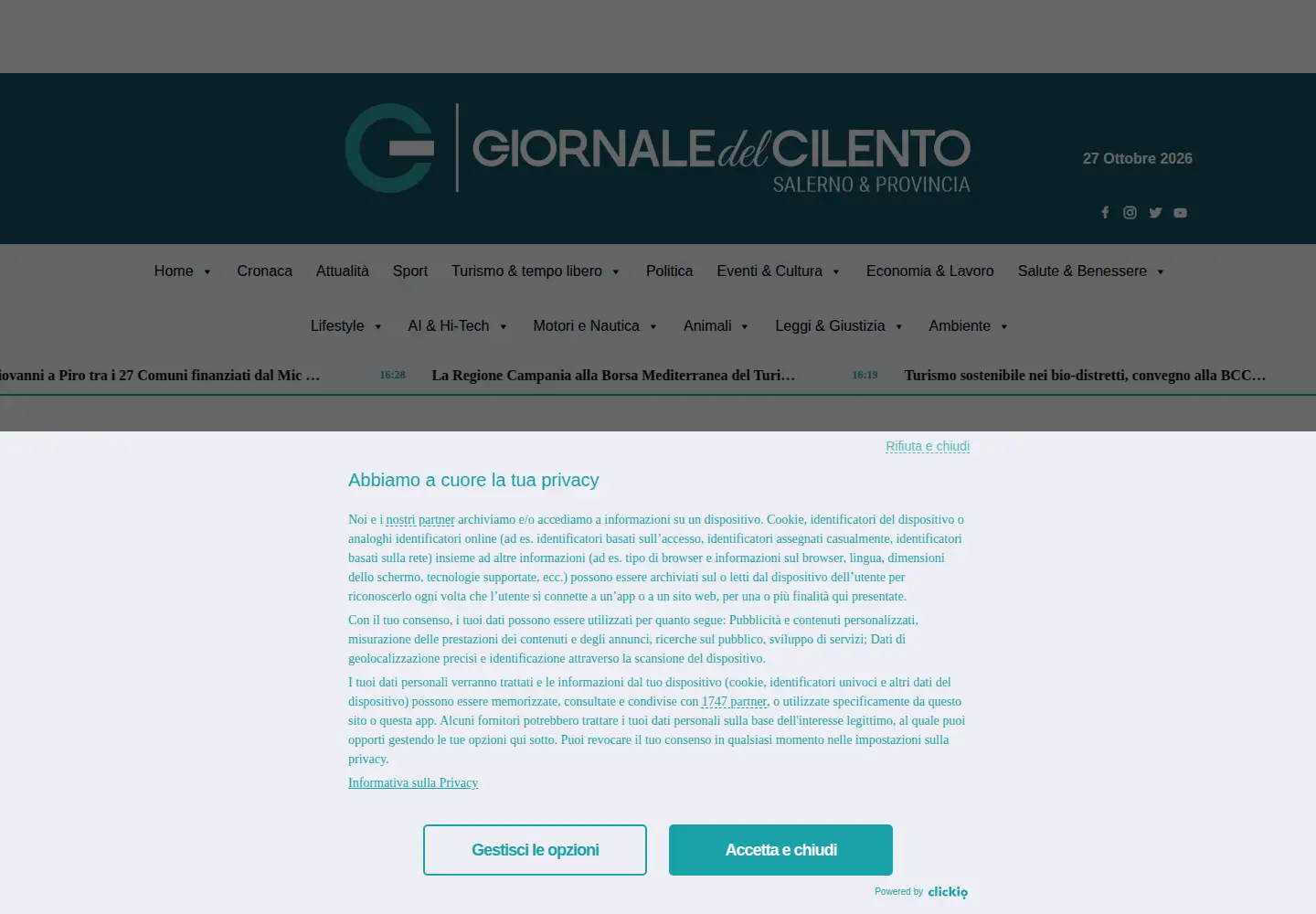 Captured homepage of giornaledelcilento.it in the current scan