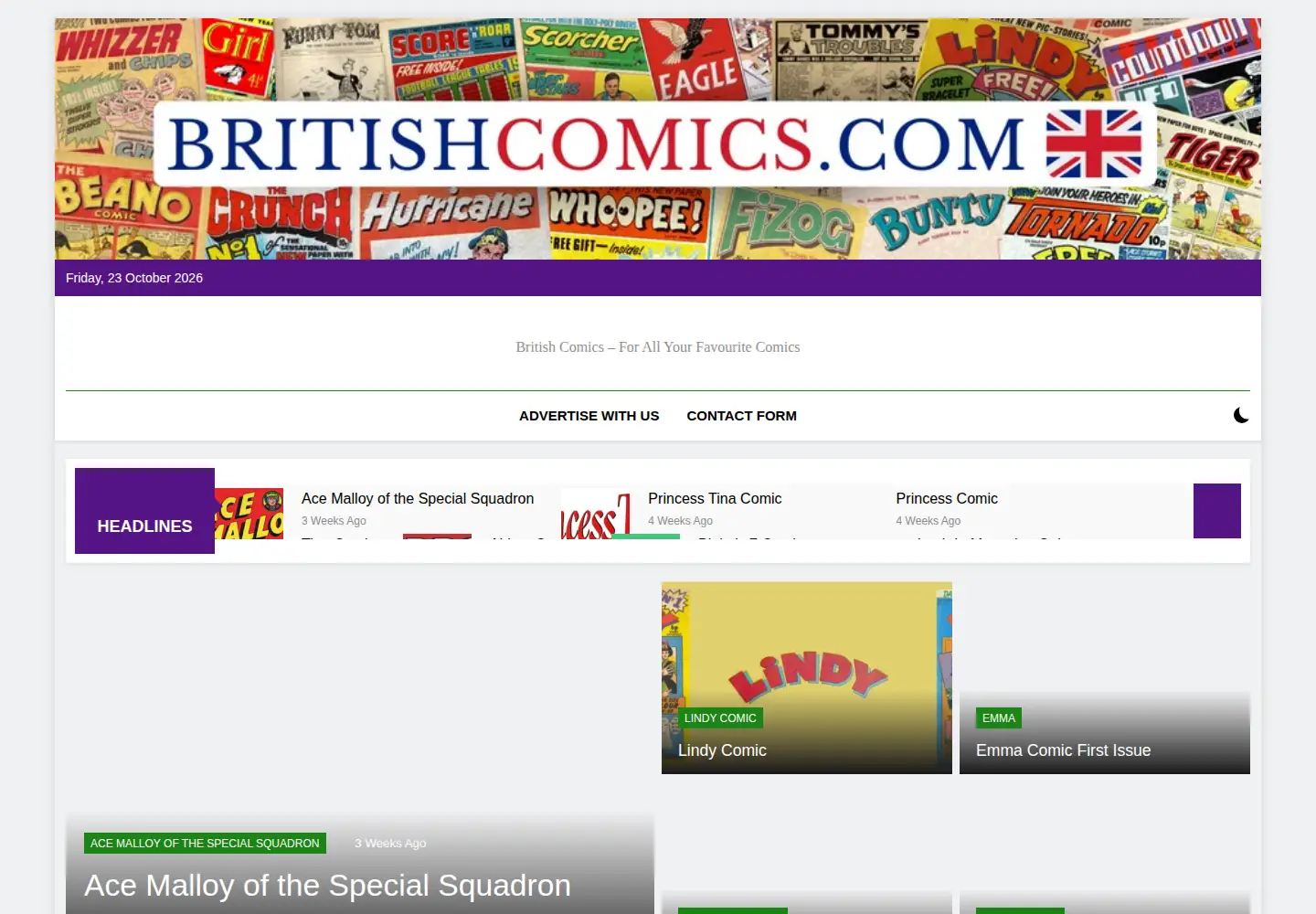 Screenshot of britishcomics.com