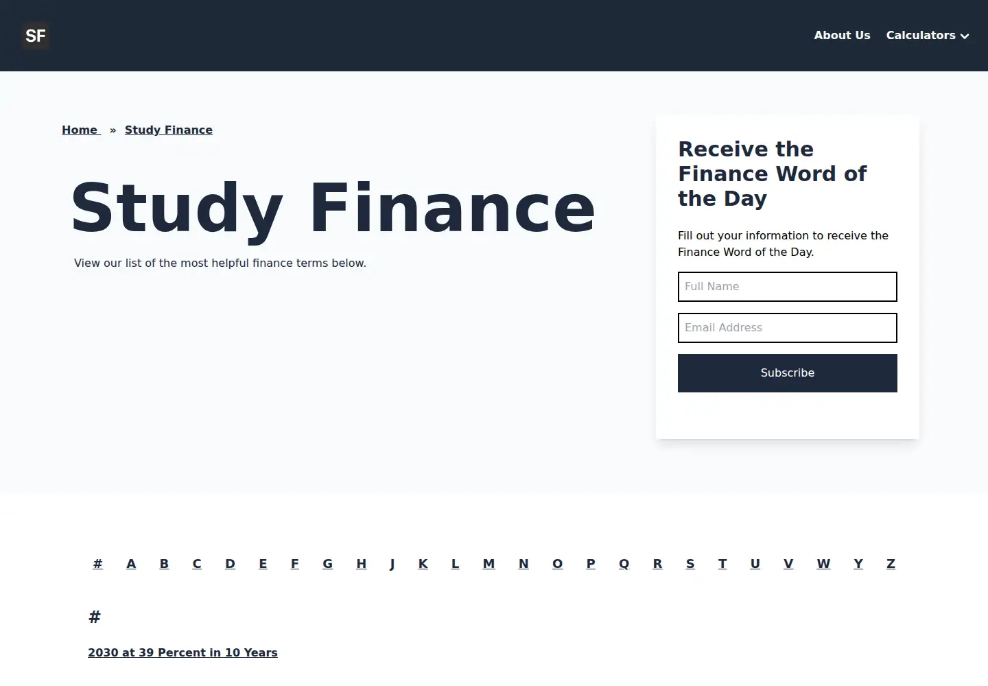 Screenshot of studyfinance.com