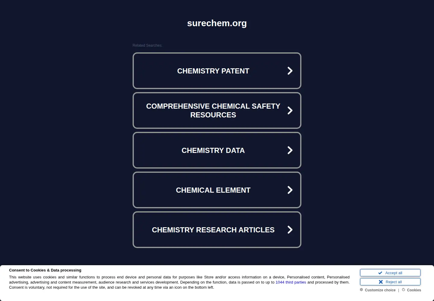 Captured homepage of surechem.org in the current scan