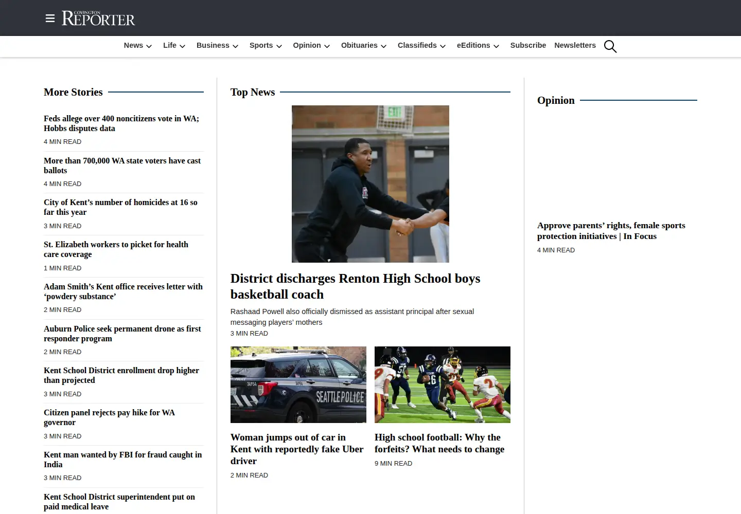 Captured homepage of maplevalleyreporter.com in the current scan