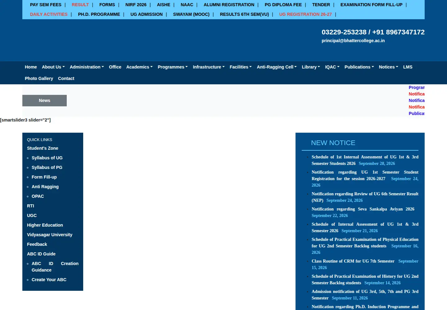 Screenshot of bhattercollege.ac.in