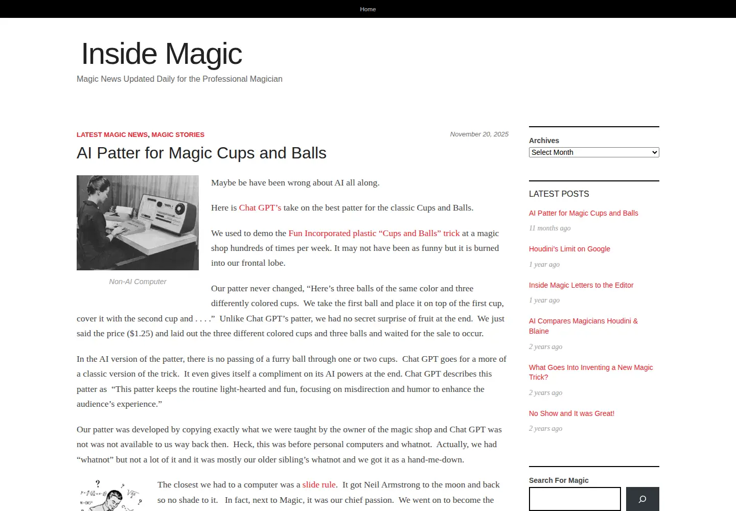 Captured homepage of insidemagic.com in the current scan
