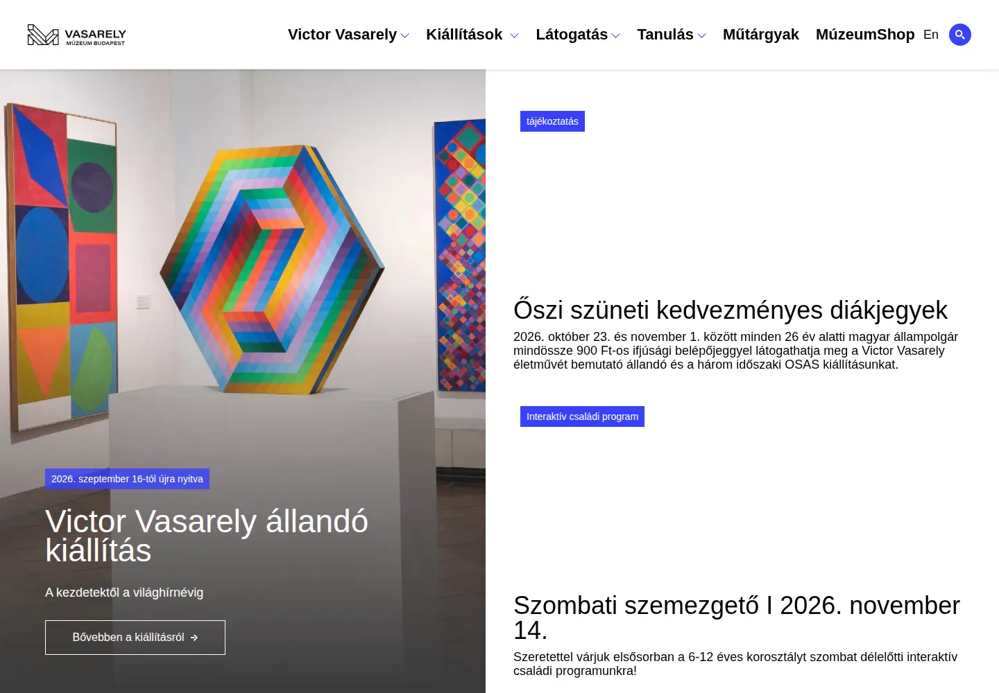 Screenshot of vasarely.hu