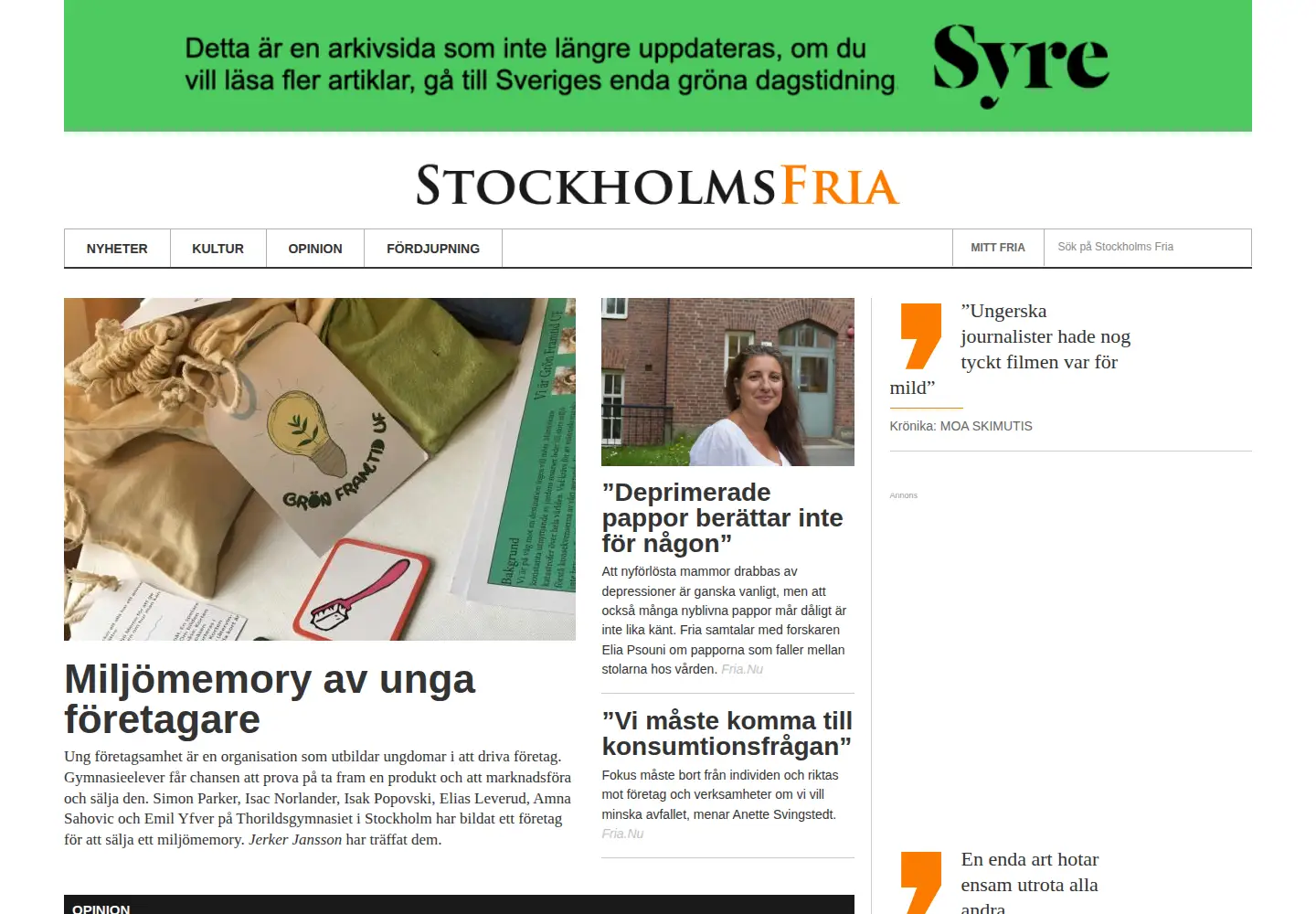 Screenshot of stockholmsfria.nu