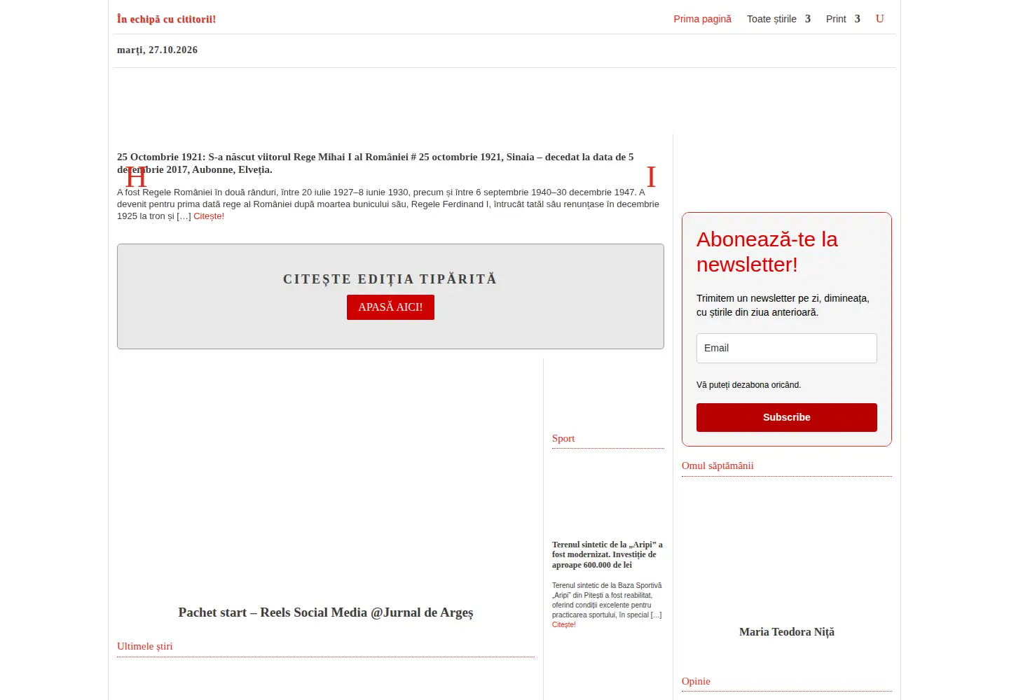 Captured homepage of jurnaluldearges.ro in the current scan