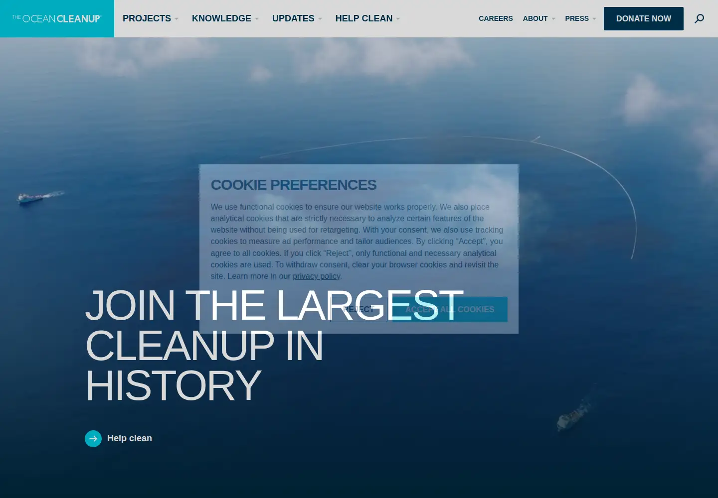 Screenshot of theoceancleanup.com