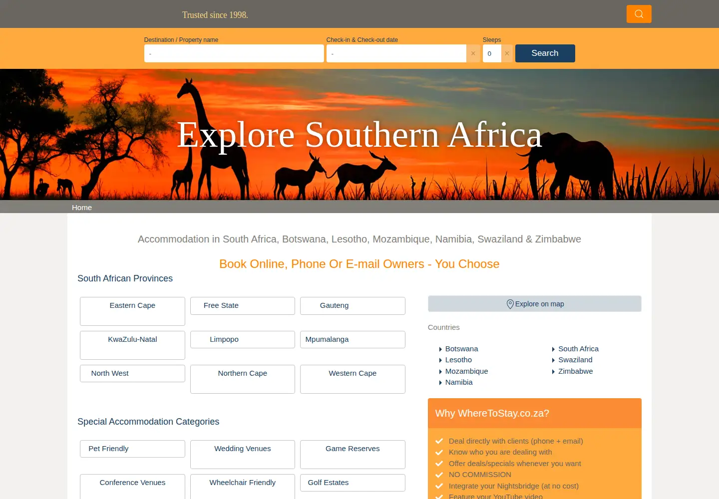Screenshot of wheretostay.co.za