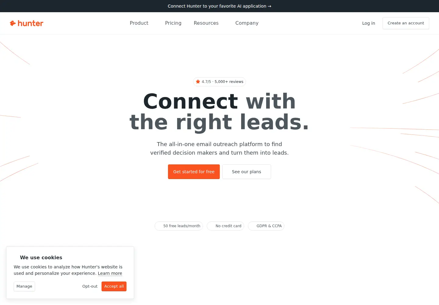 Screenshot of hunter.io