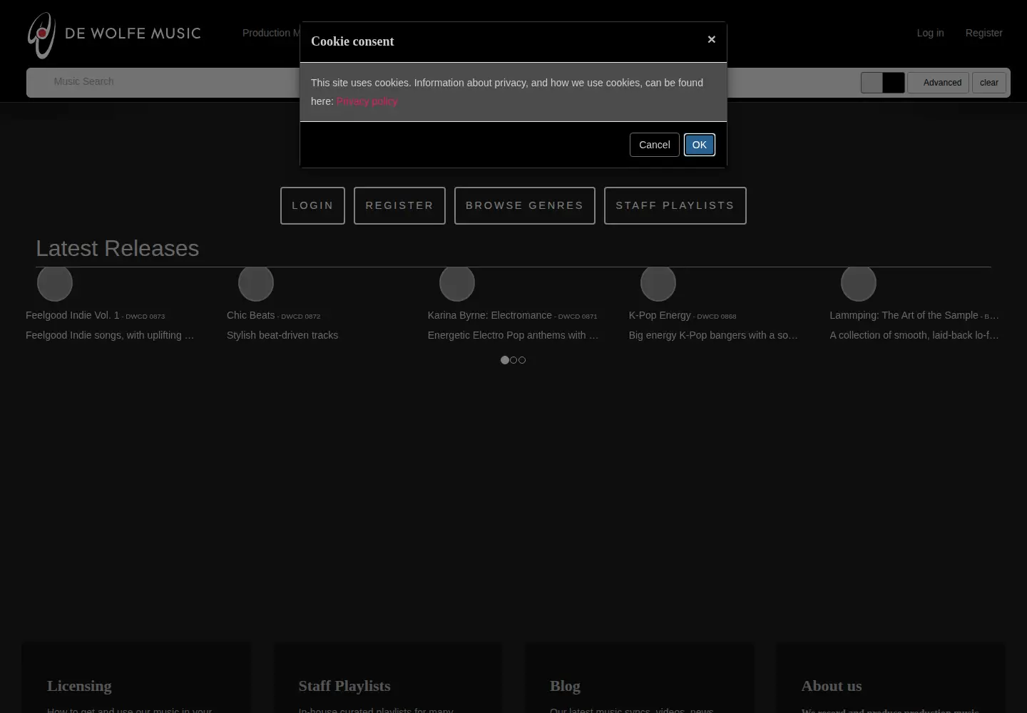 Screenshot of dewolfemusic.com