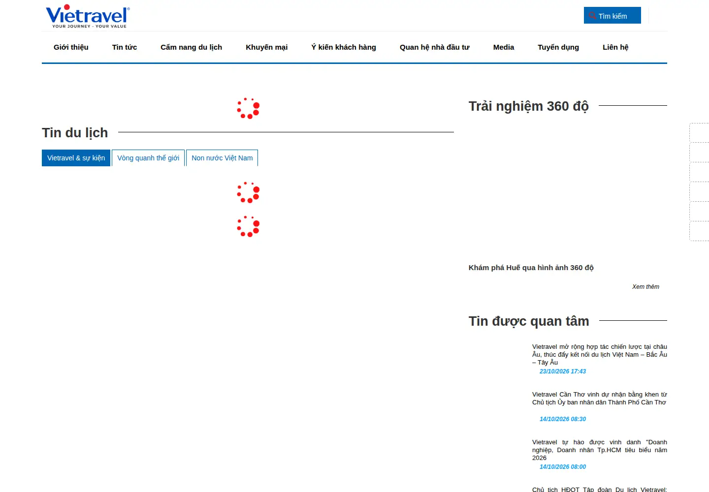 Captured homepage of vietravel.com in the current scan