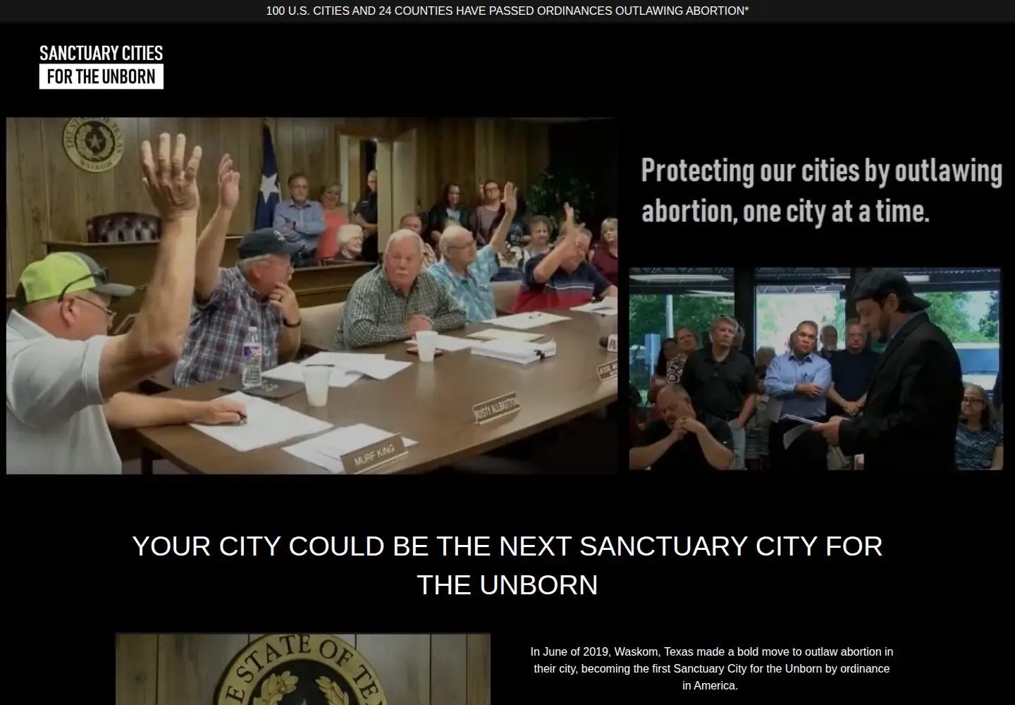 Screenshot of sanctuarycitiesfortheunborn.org