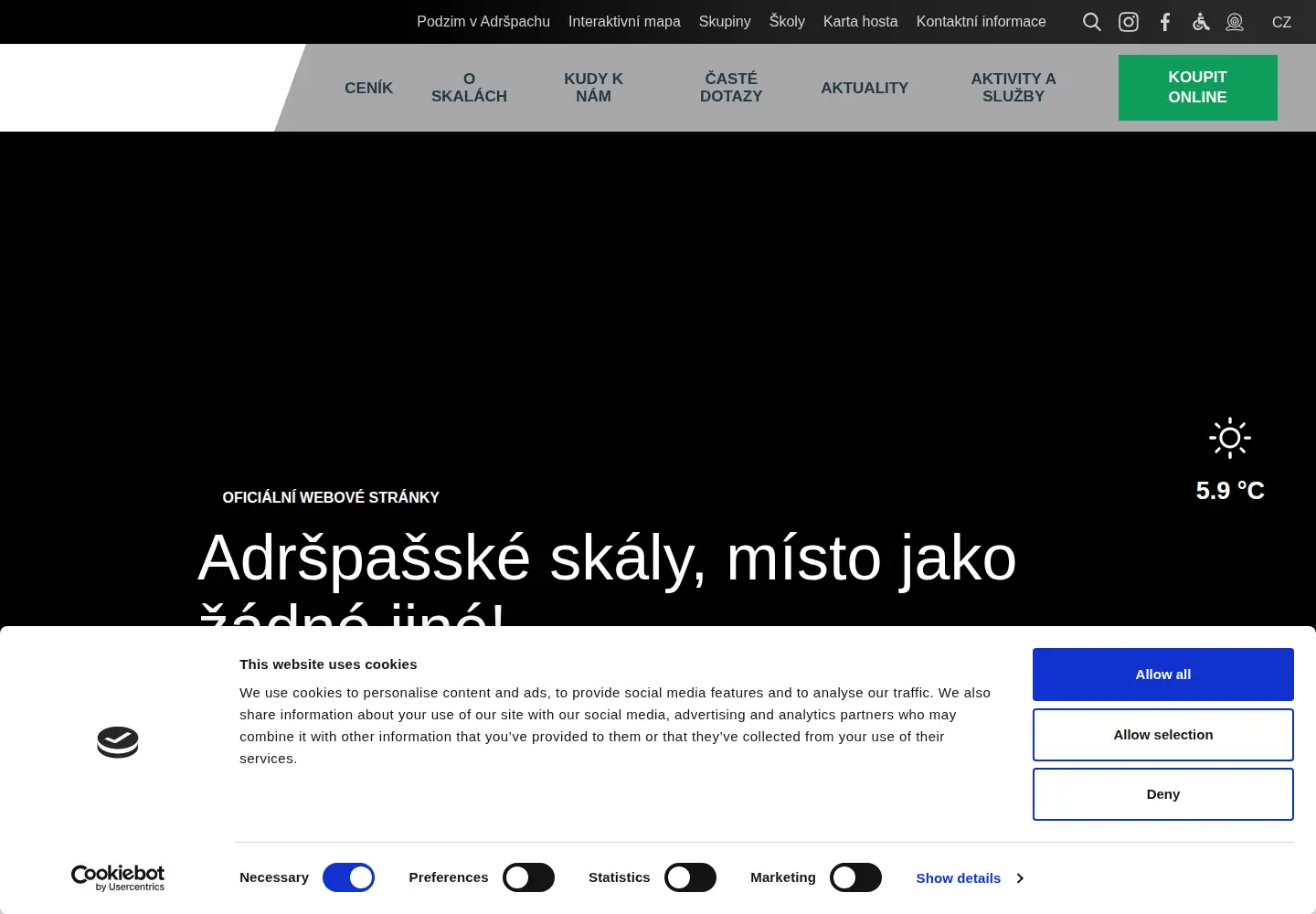 Captured homepage of skalyadrspach.cz in the current scan
