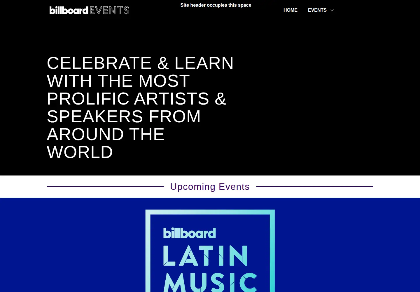 Screenshot of billboardevents.com from the current report