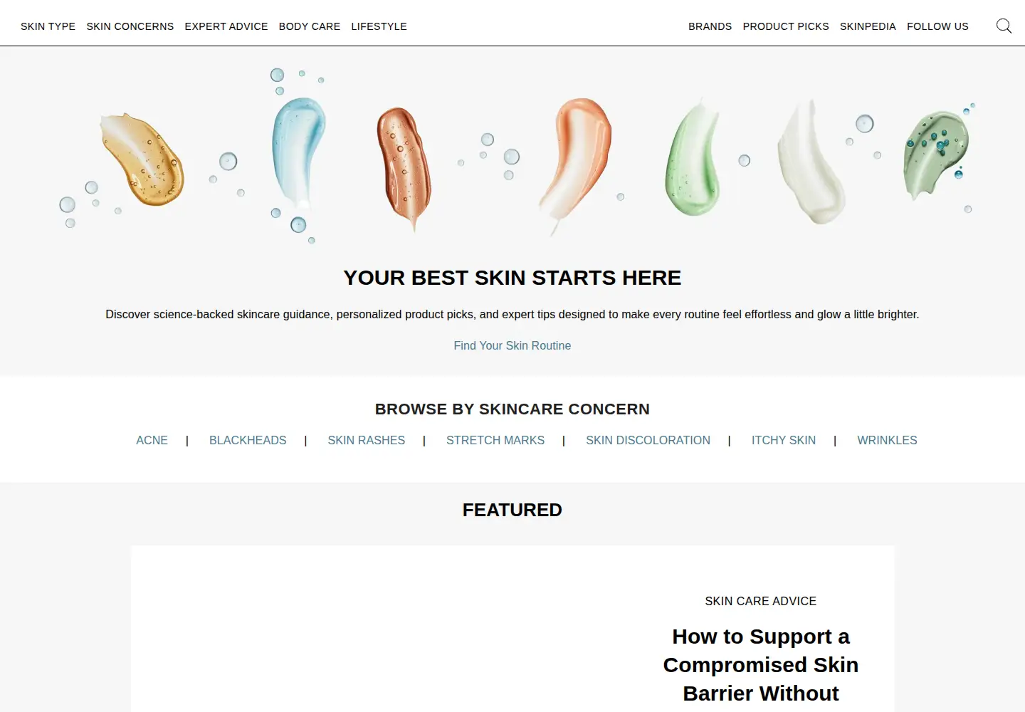 Captured homepage of skincare.com in the current scan