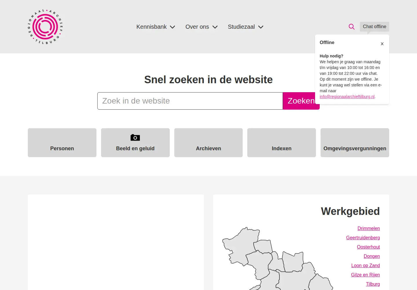 Screenshot of regionaalarchieftilburg.nl