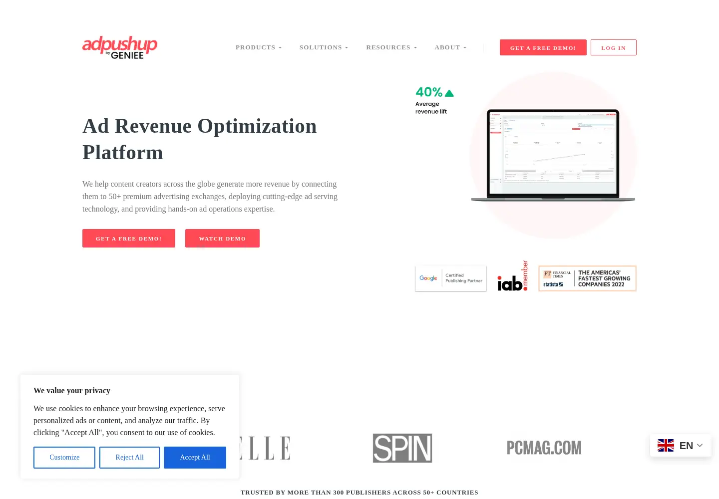 Screenshot of adpushup.com