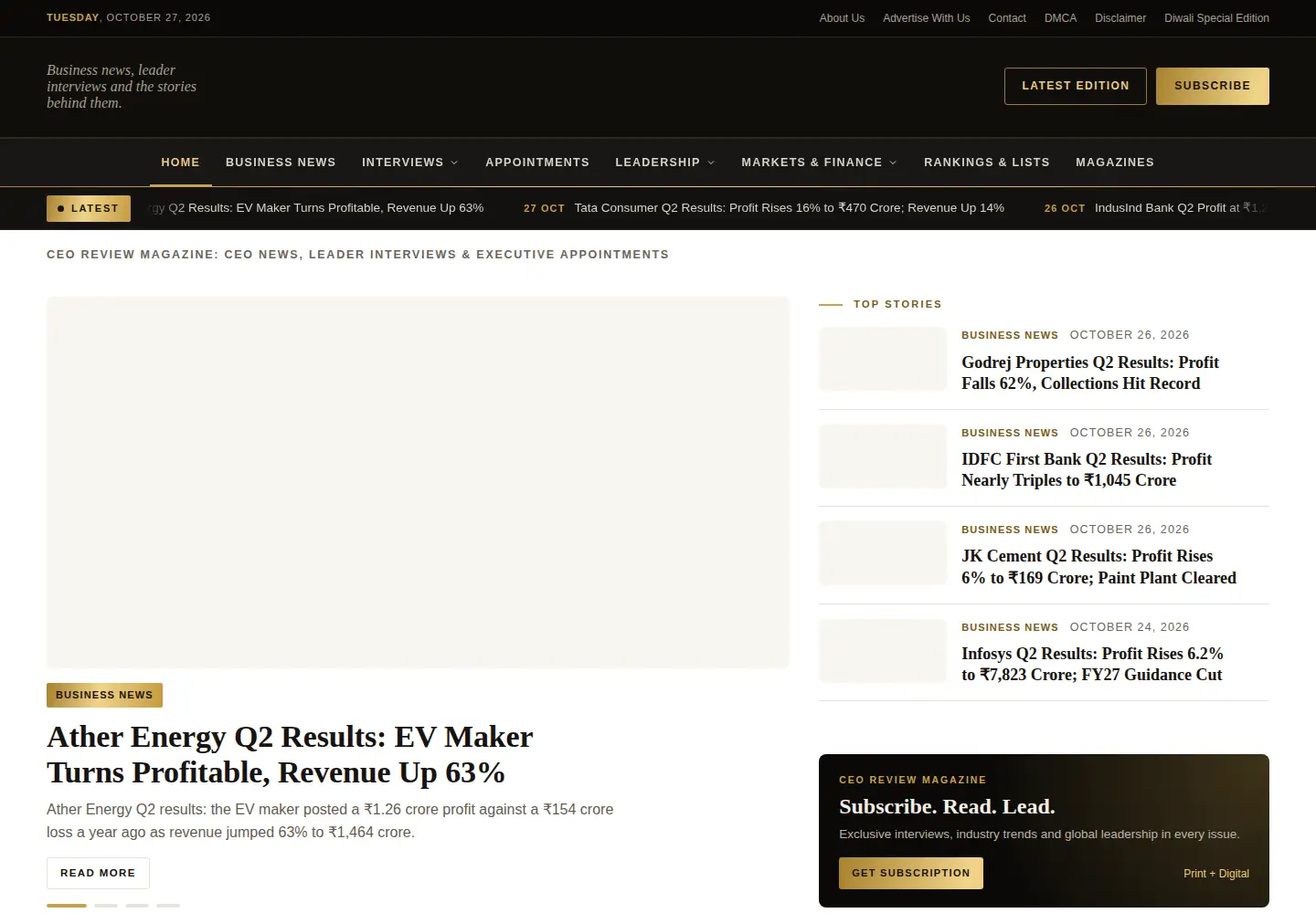 Captured homepage of ceoreviewmagazine.com in the current scan