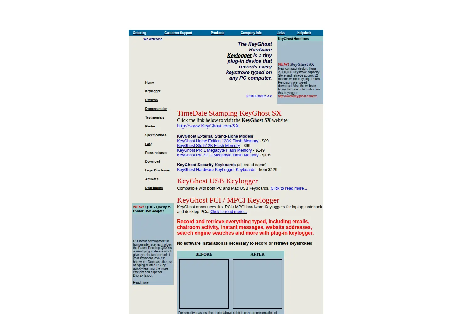 Captured homepage of keyghost.com in the current scan