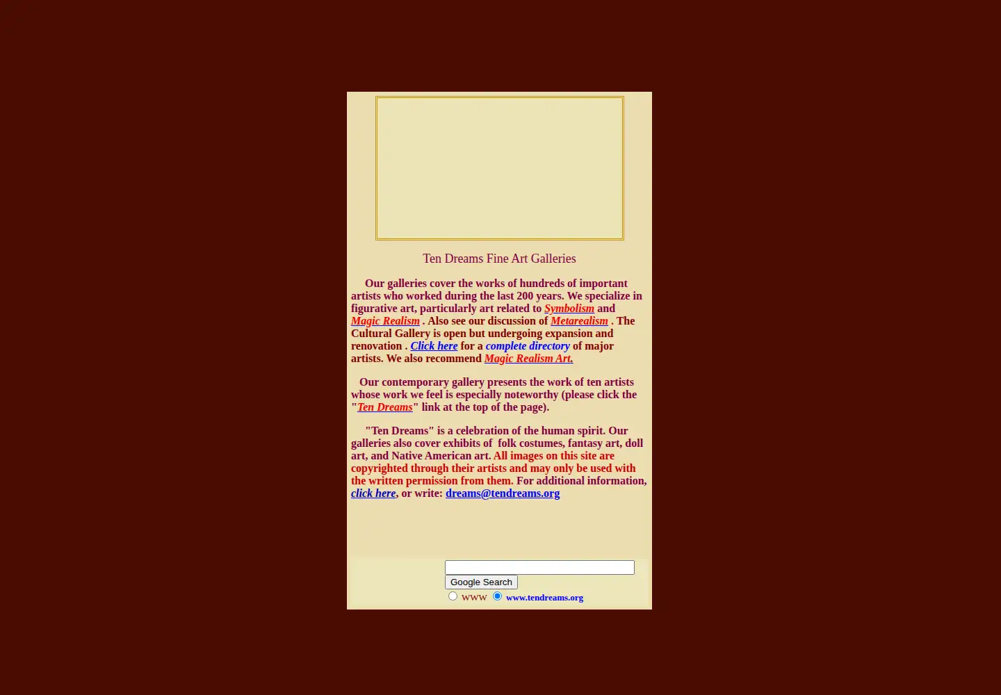 Captured homepage of tendreams.org in the current scan