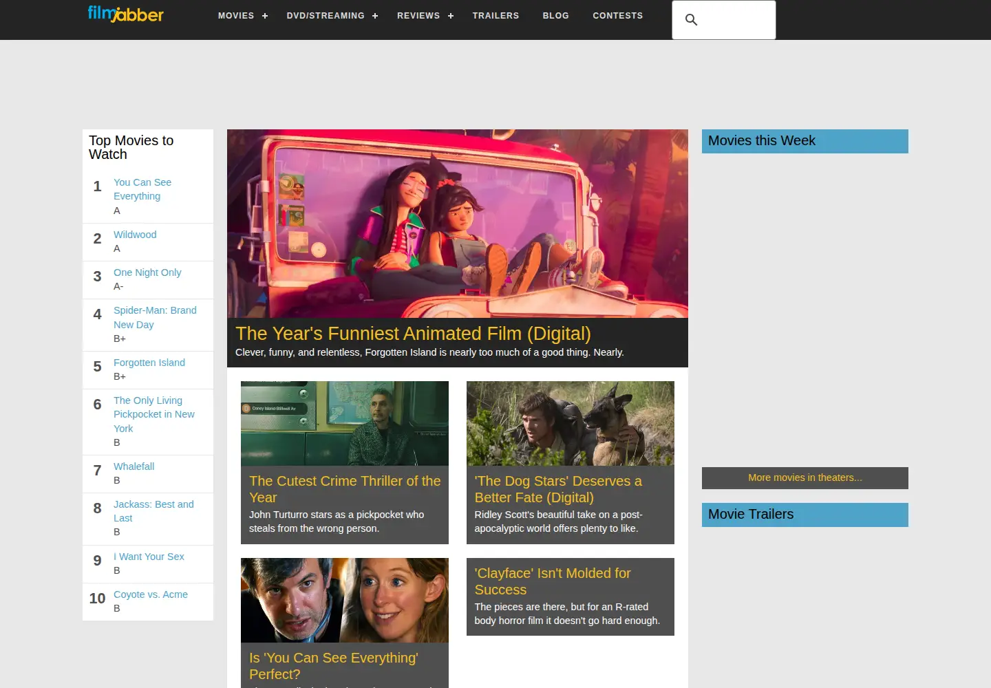 Captured homepage of filmjabber.com in the current scan