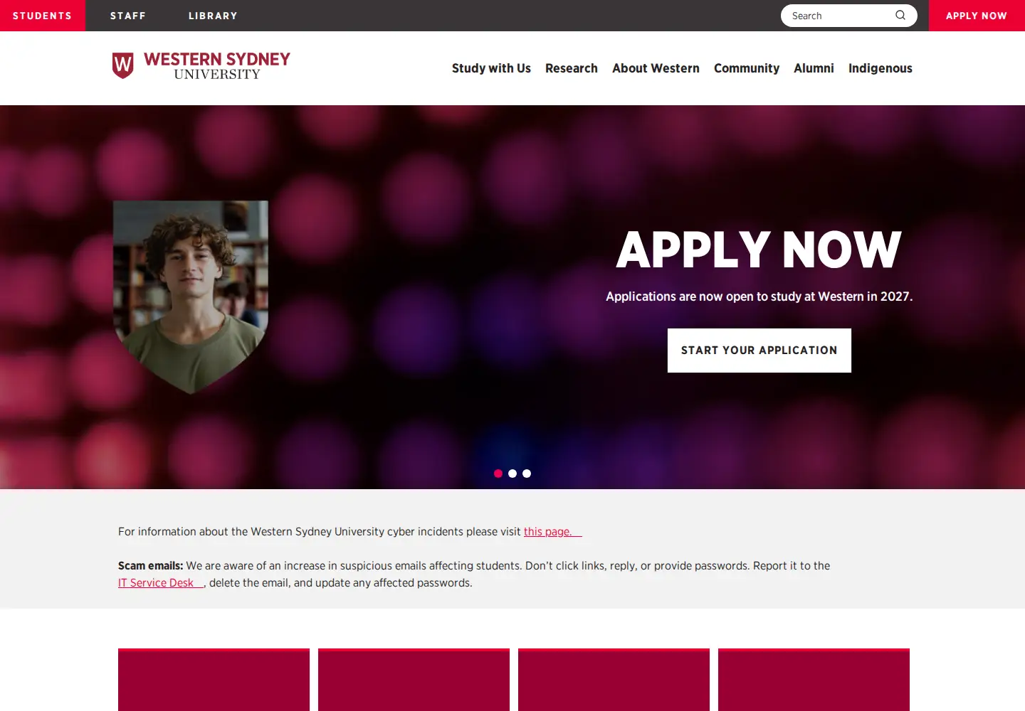 Screenshot of westernsydney.edu.au