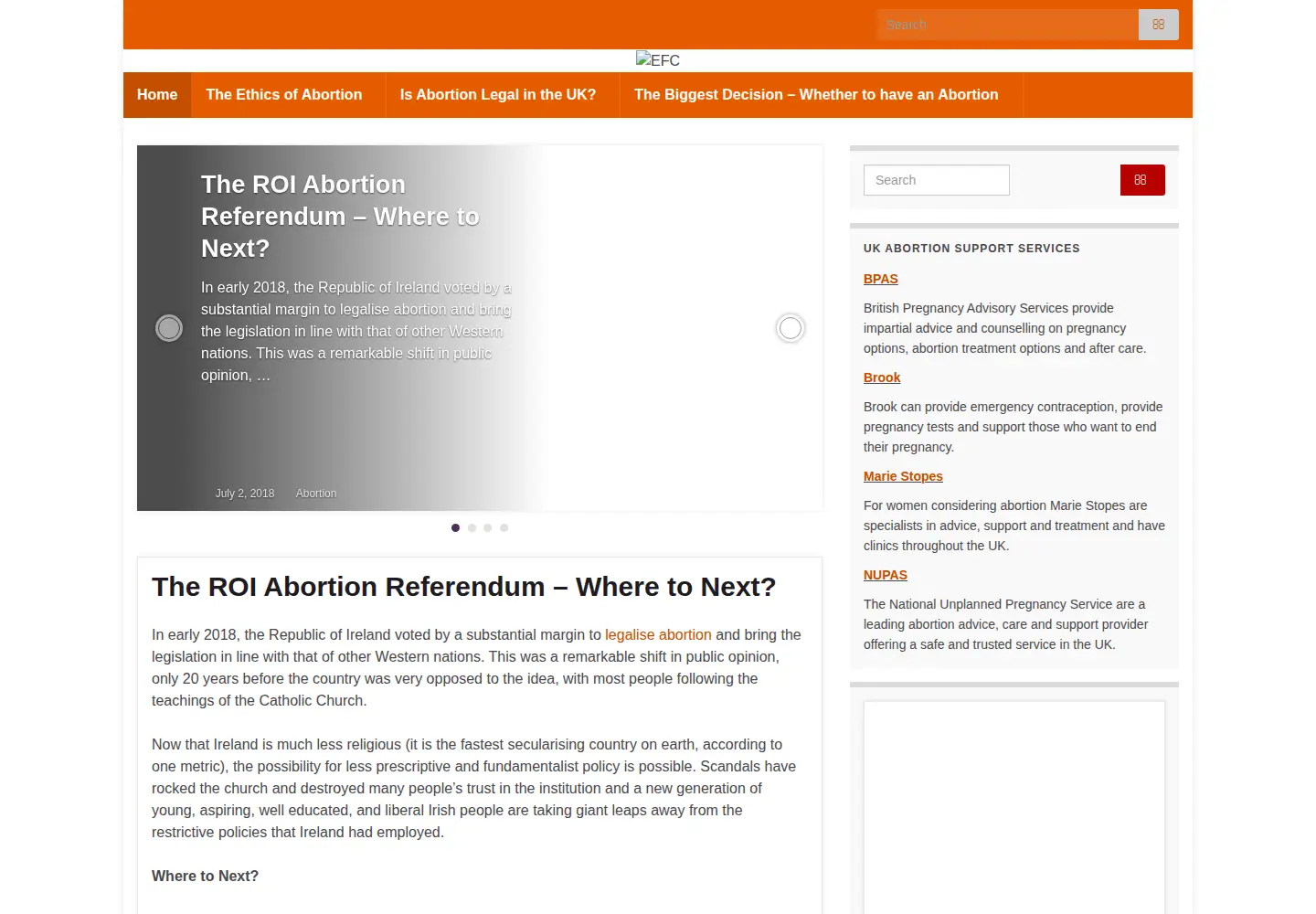 Captured homepage of efc.org.uk in the current scan