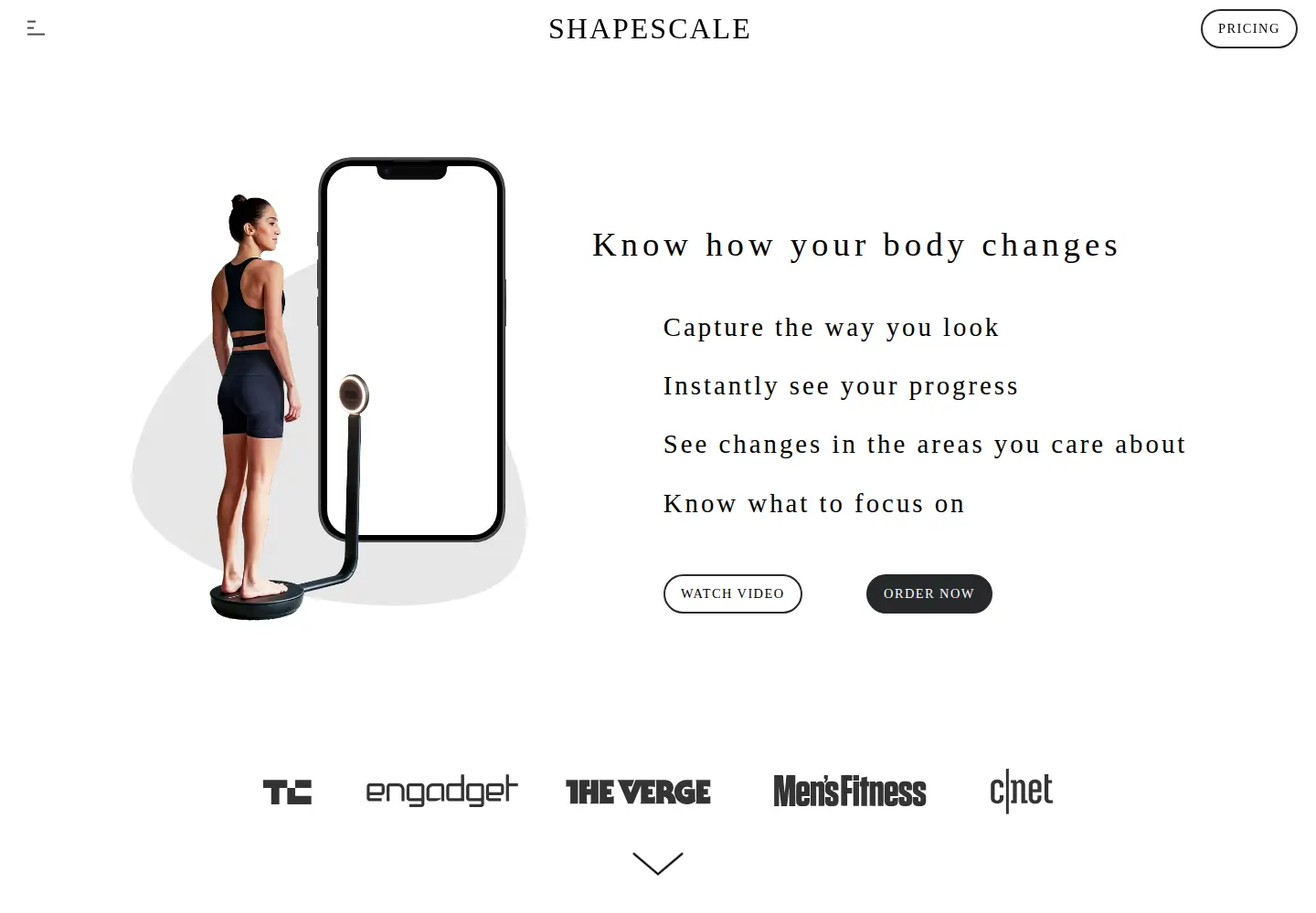 Captured homepage of shapescale.com in the current scan