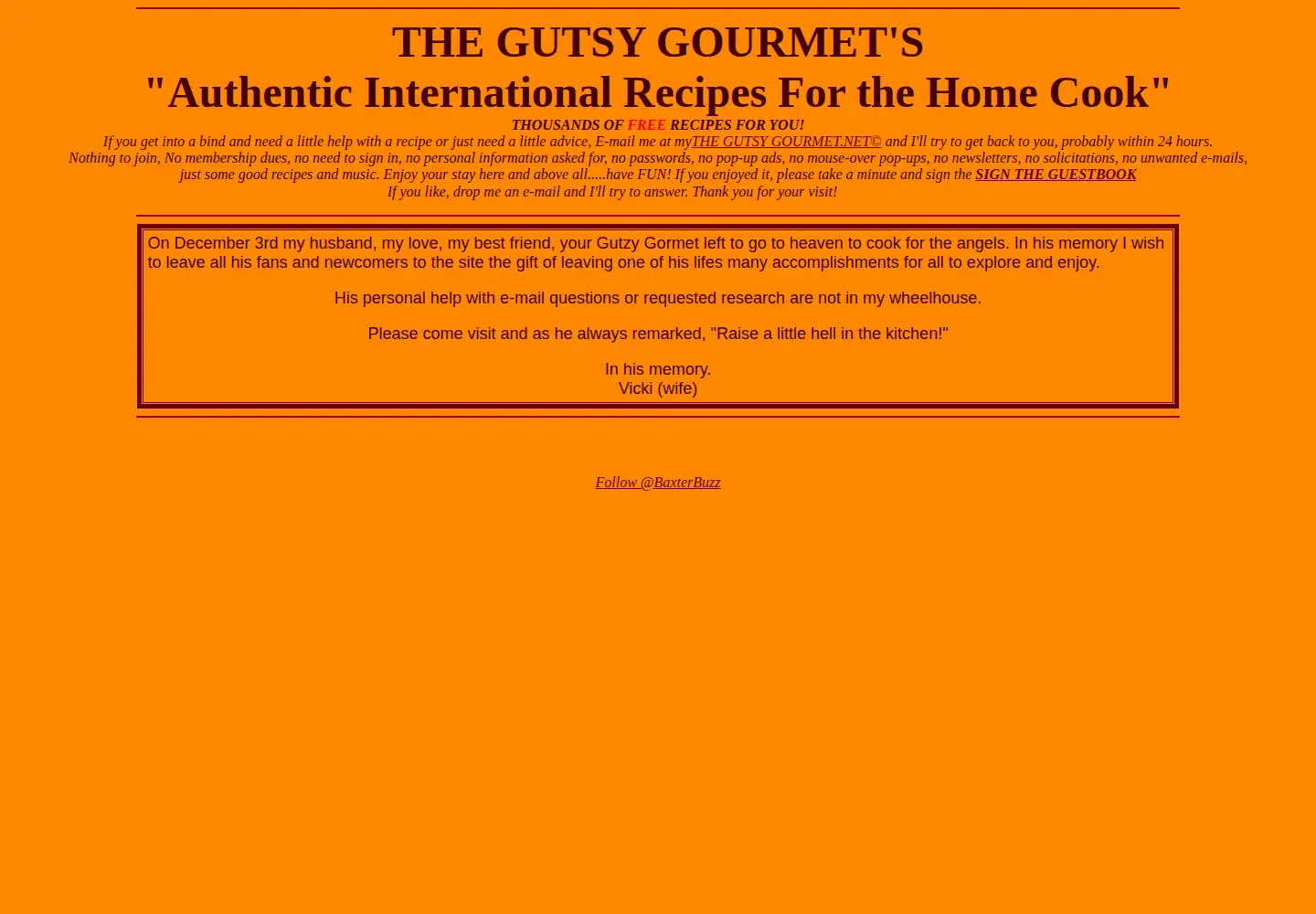 Captured homepage of thegutsygourmet.net in the current scan
