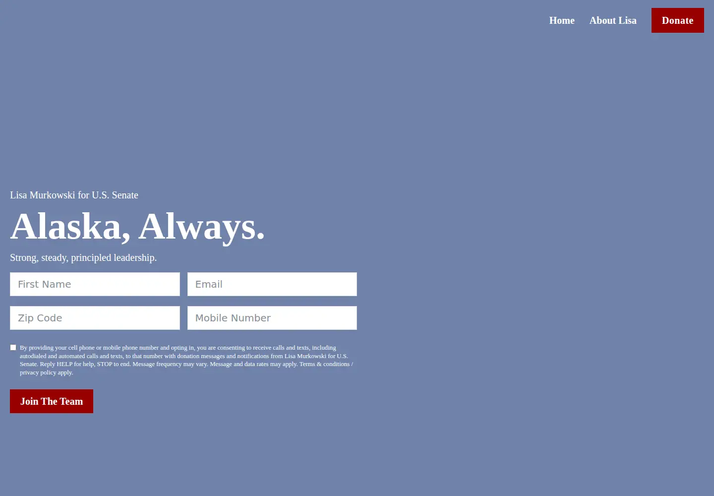 Captured homepage of lisamurkowski.com in the current scan