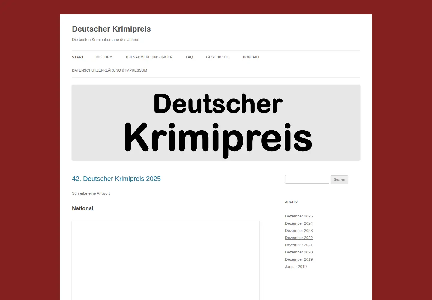 Captured homepage of deutscher-krimipreis.de in the current scan