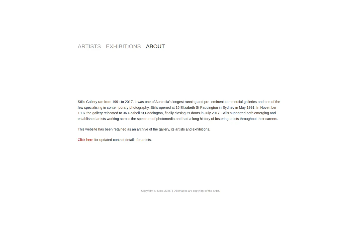 Screenshot of stillsgallery.com.au