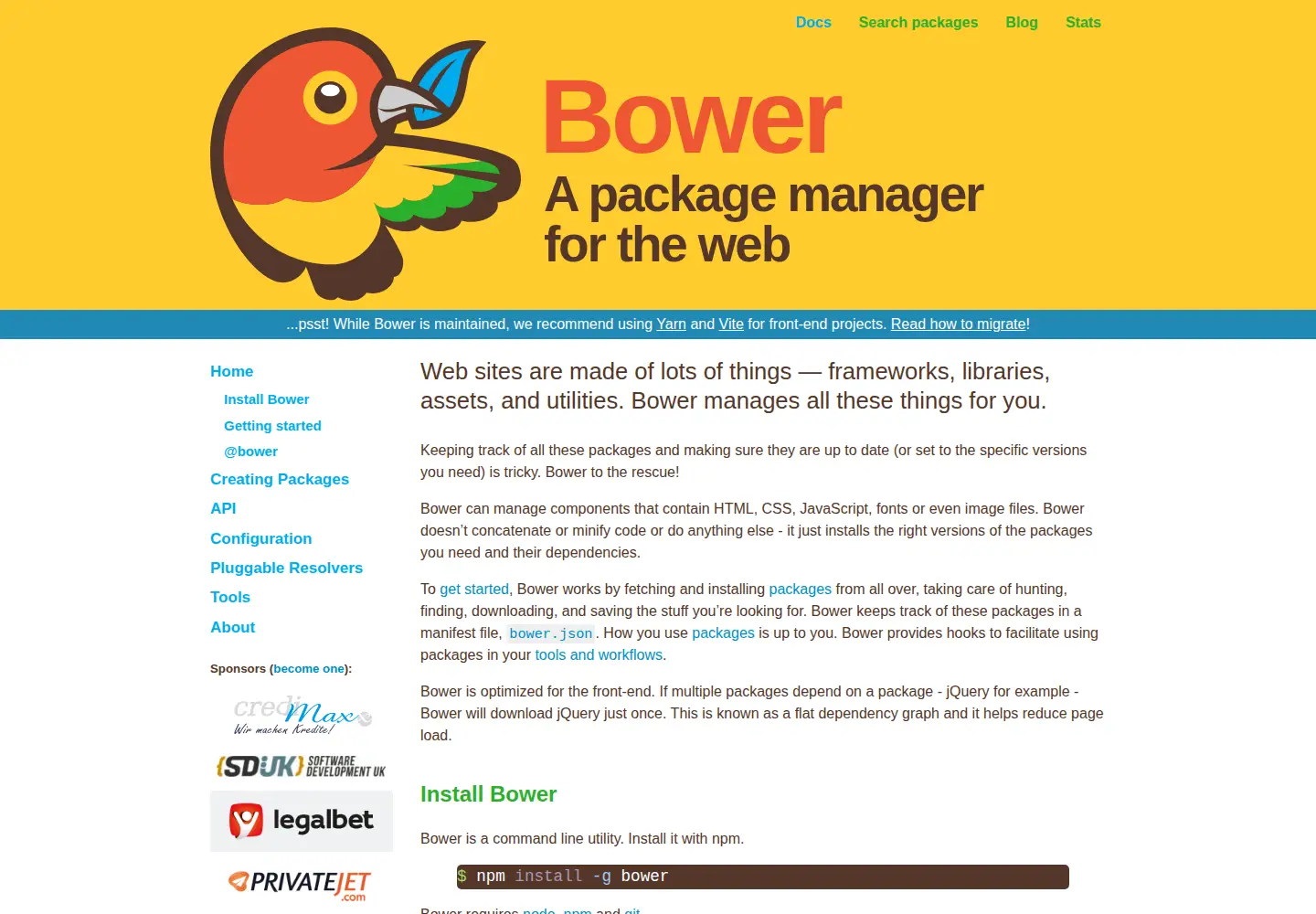 Screenshot of bower.io