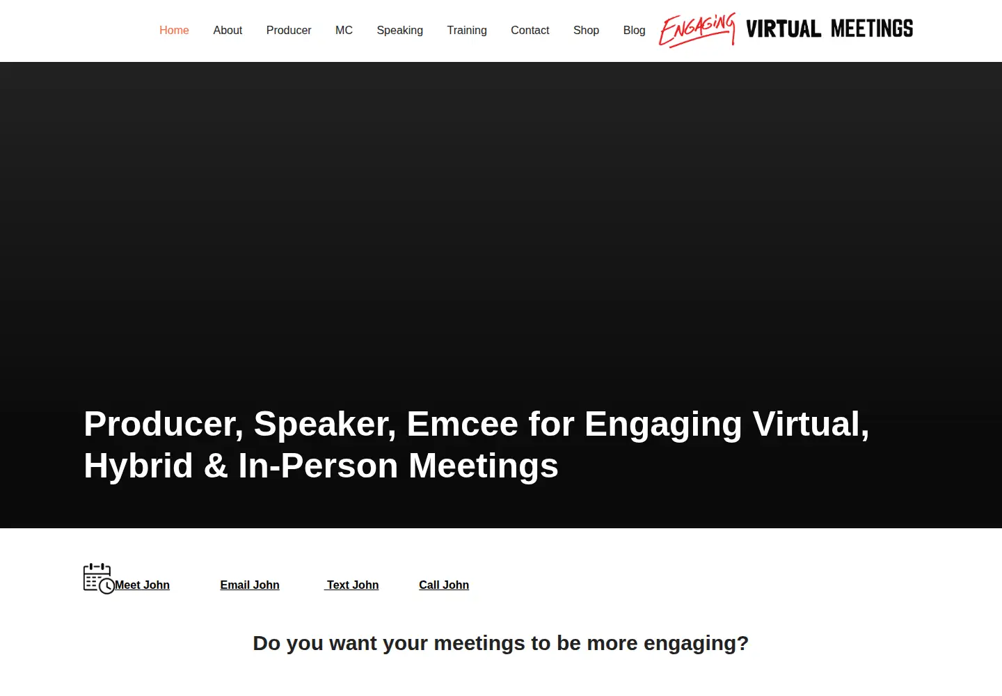 Captured homepage of engagingvirtualmeetings.com in the current scan