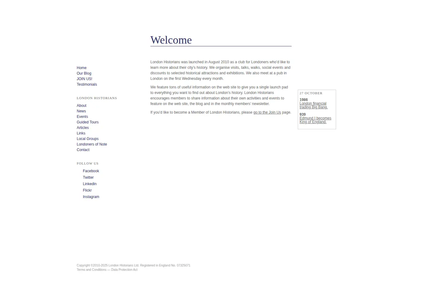 Captured homepage of londonhistorians.org in the current scan