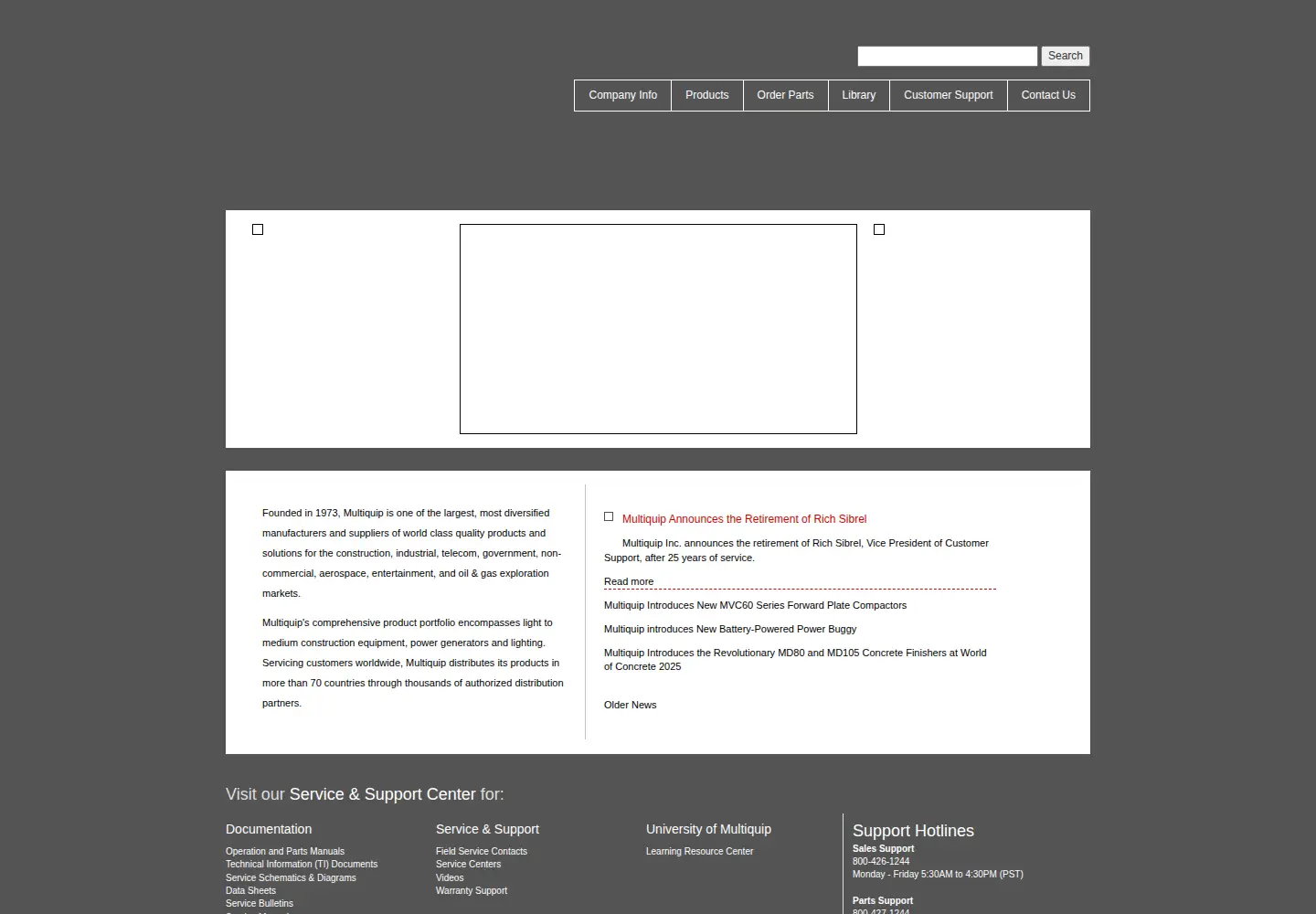 Captured homepage of multiquip.com in the current scan