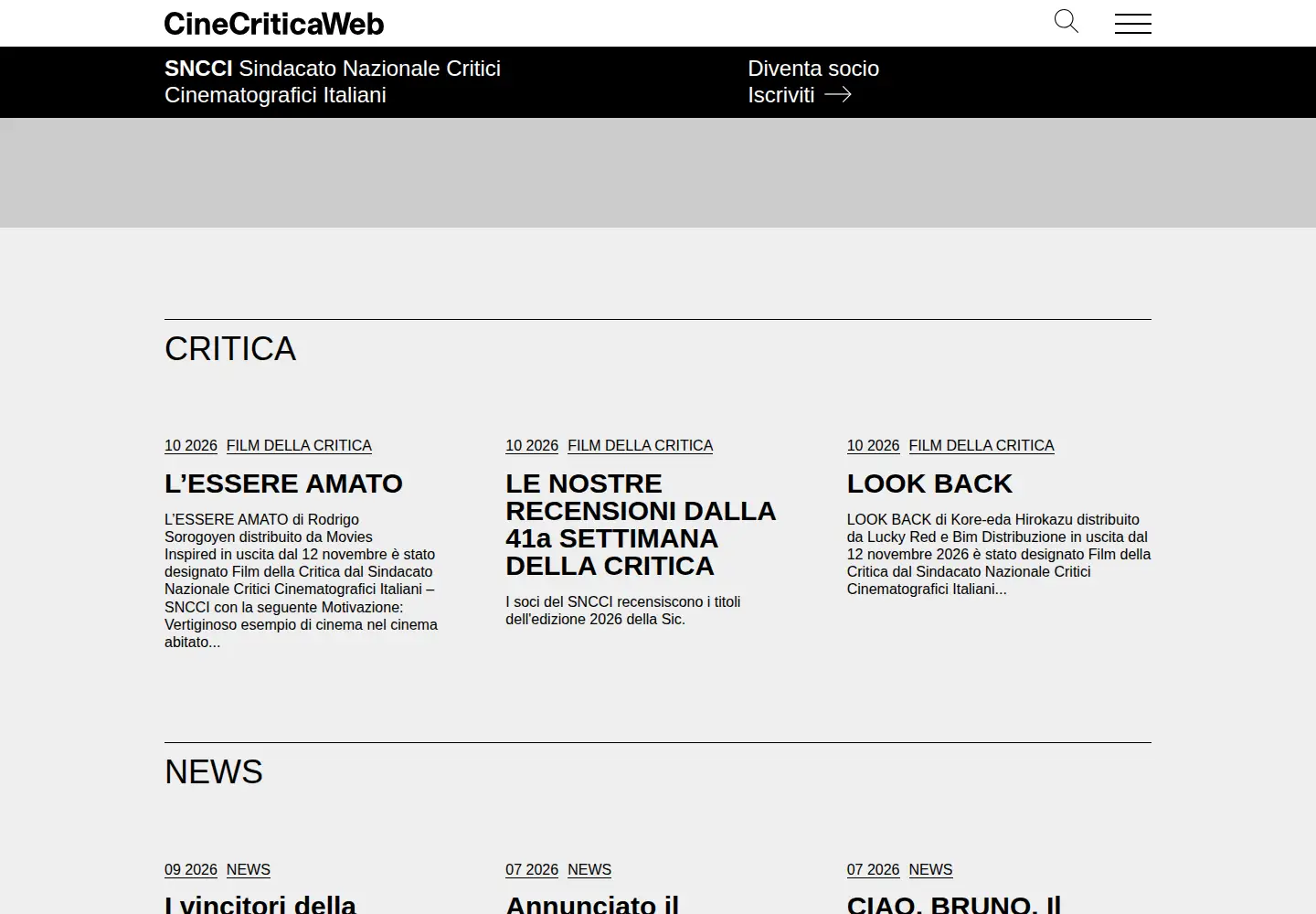 Captured homepage of cinecriticaweb.it in the current scan