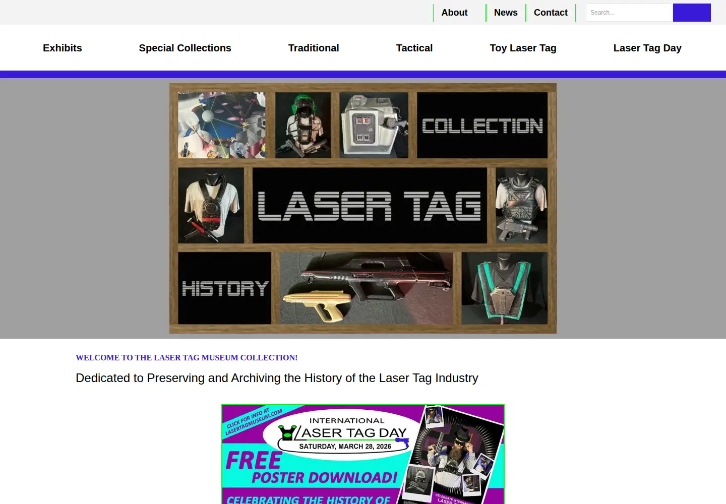 Captured homepage of lasertagmuseum.com in the current scan