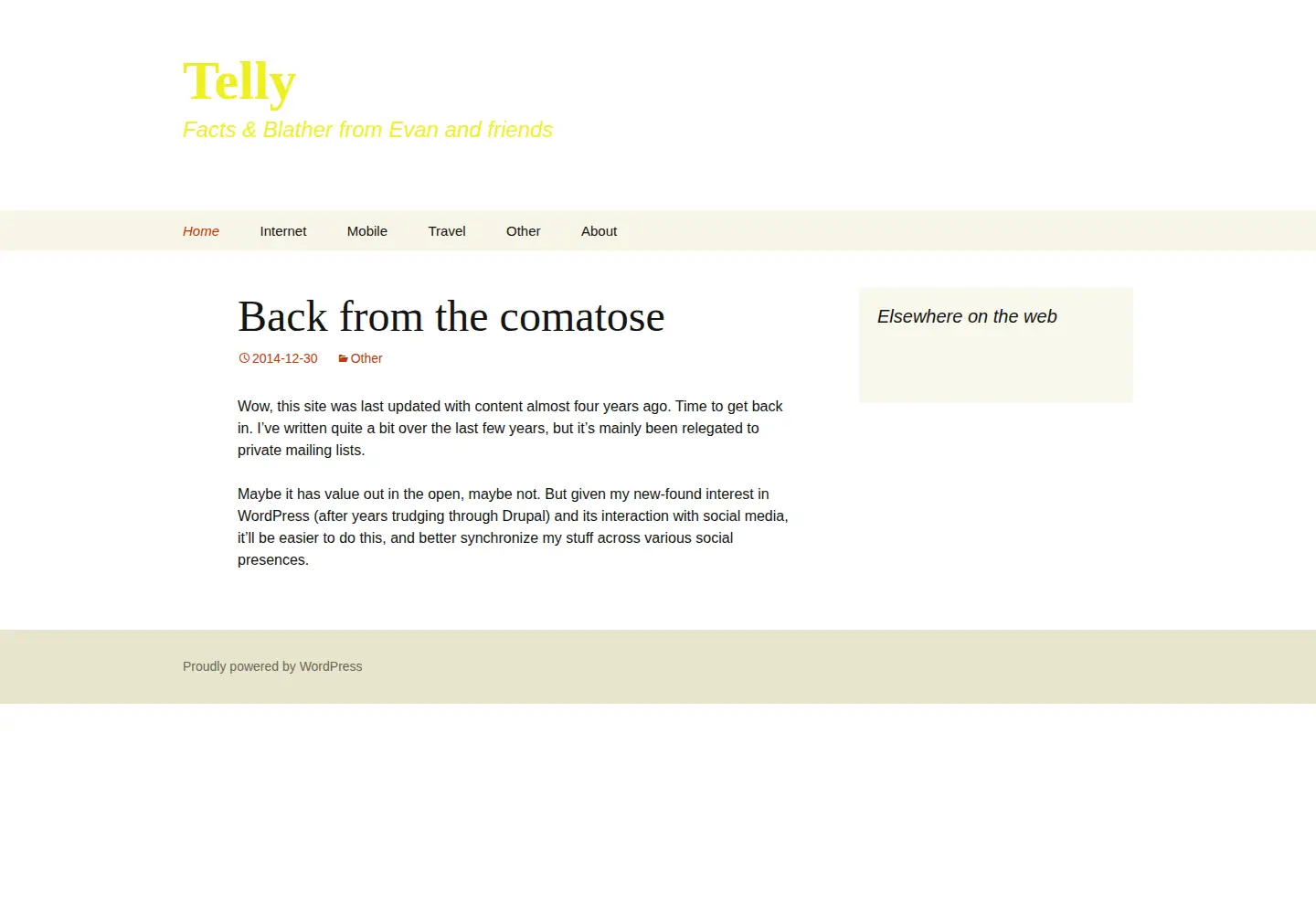 Captured homepage of telly.org in the current scan