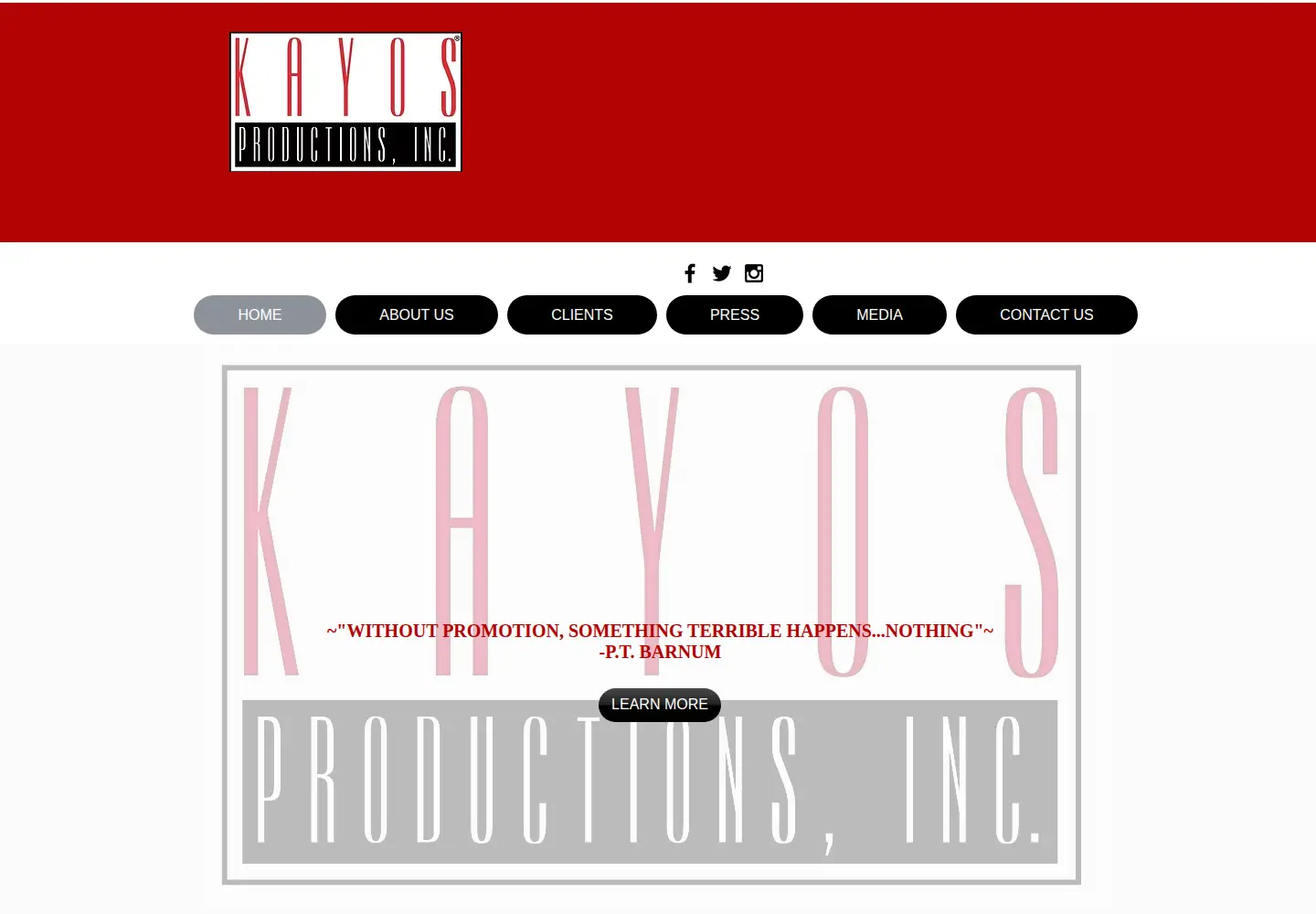 Captured homepage of kayosproductions.com in the current scan