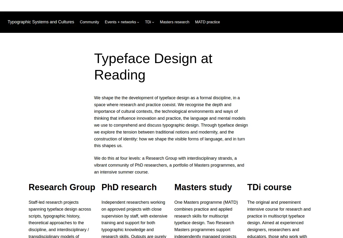 Captured homepage of typefacedesign.org in the current scan