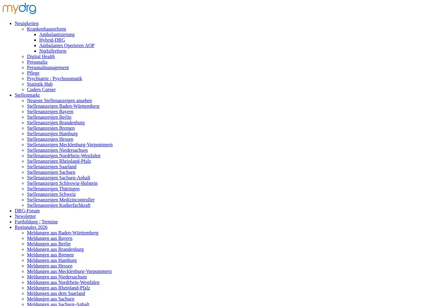 Captured homepage of mydrg.de in the current scan