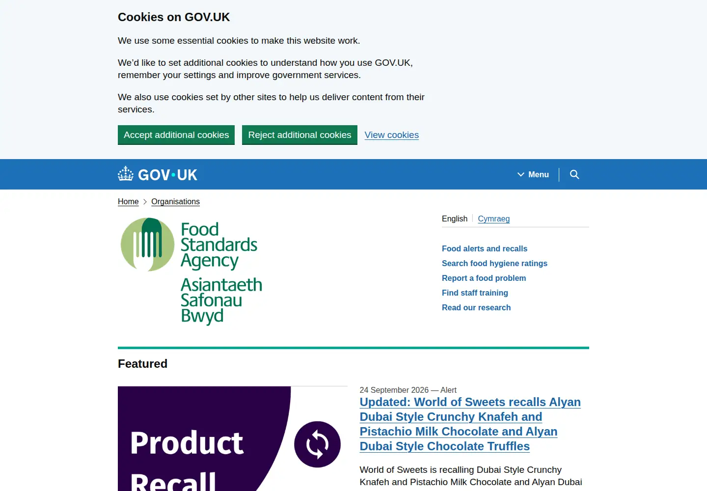 Screenshot of food.gov.uk