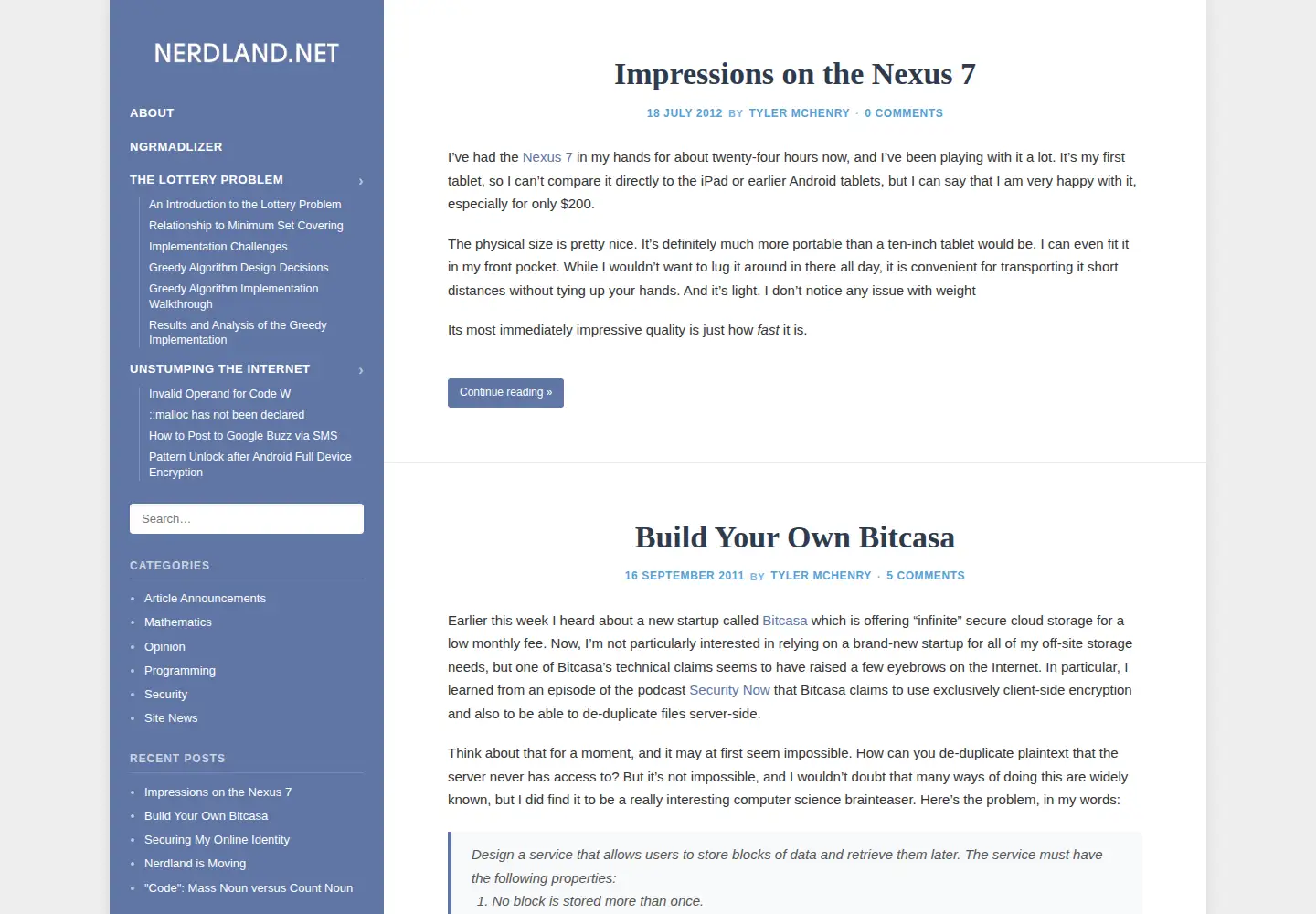 Captured homepage of nerdland.net in the current scan