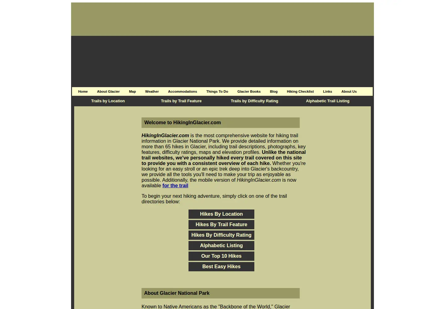 Screenshot of hikinginglacier.com