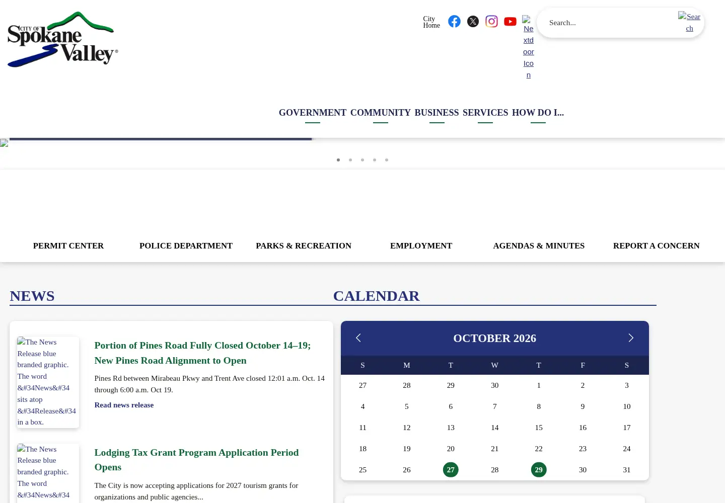 Captured homepage of spokanevalley.org in the current scan