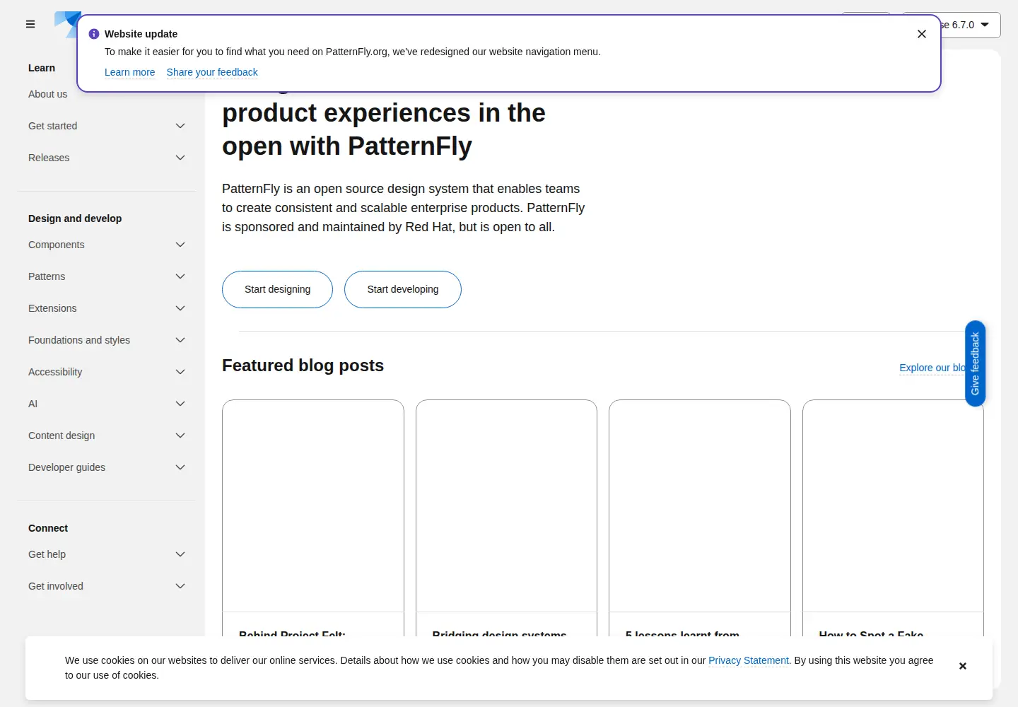 Screenshot of patternfly.org