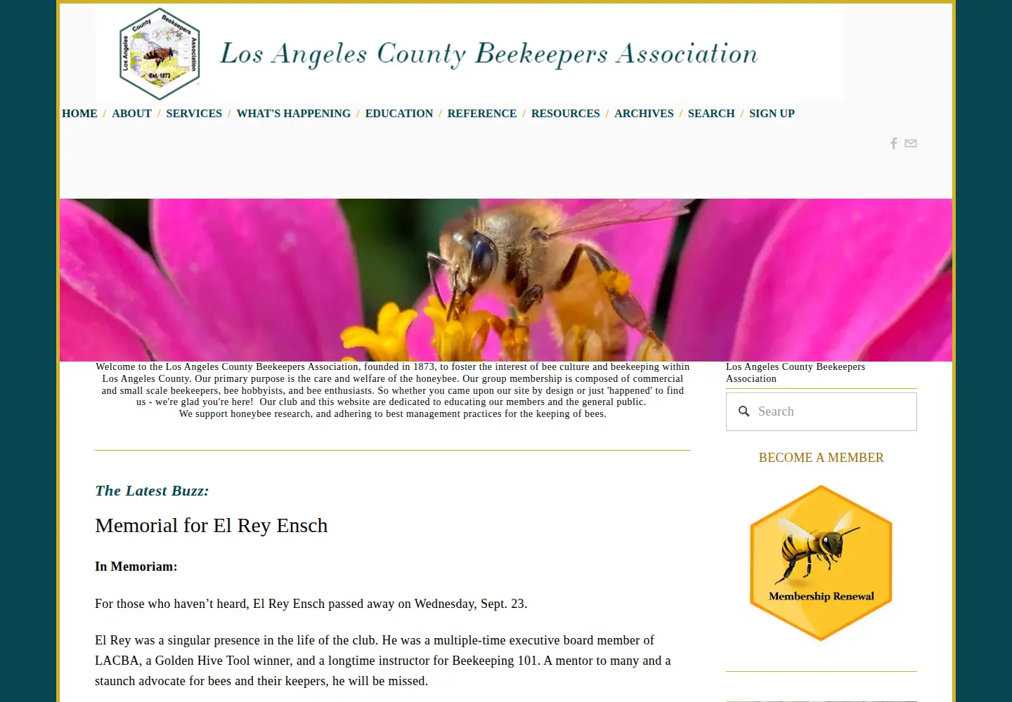 Captured homepage of losangelescountybeekeepers.com in the current scan