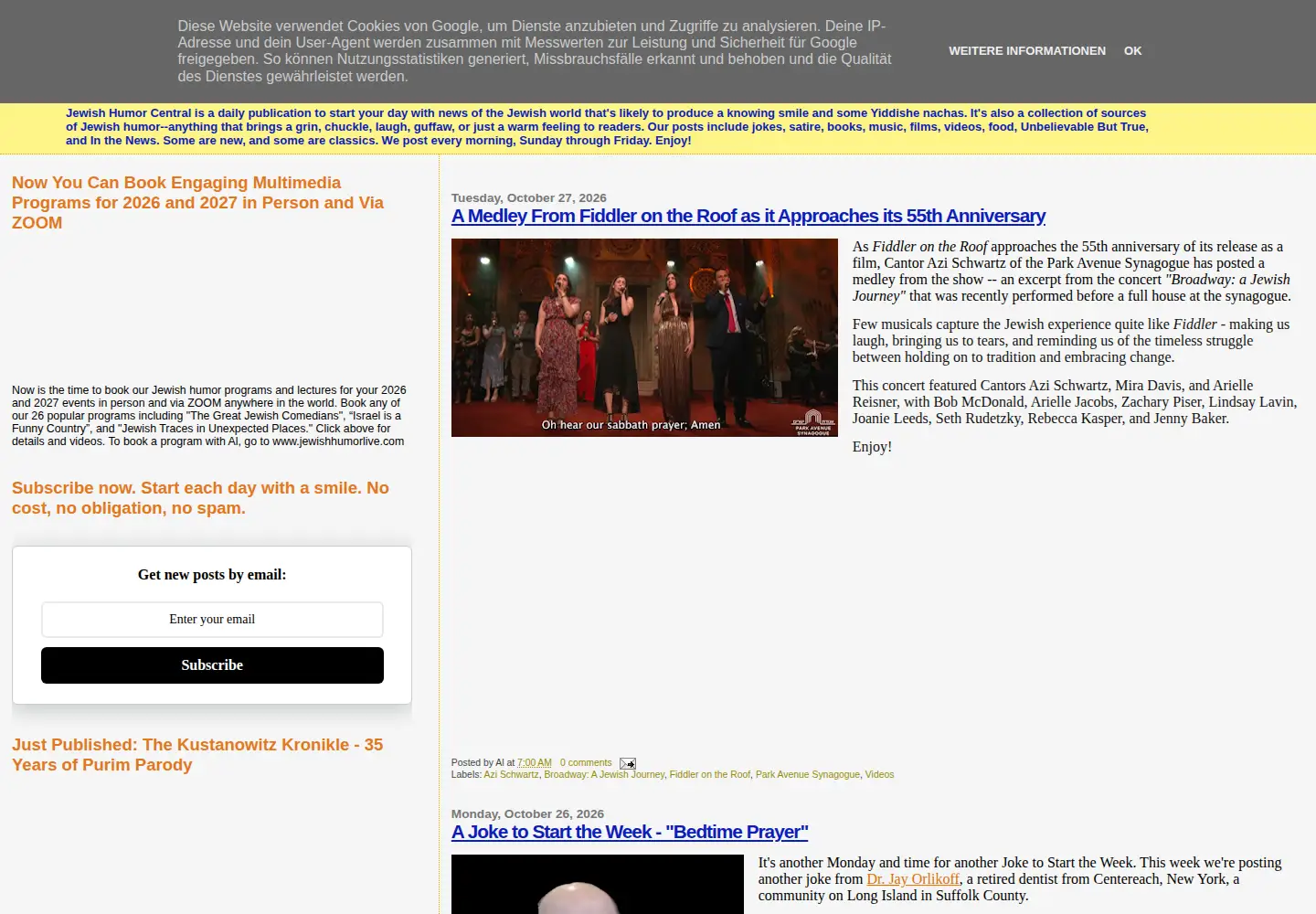Captured homepage of jewishhumorcentral.com in the current scan