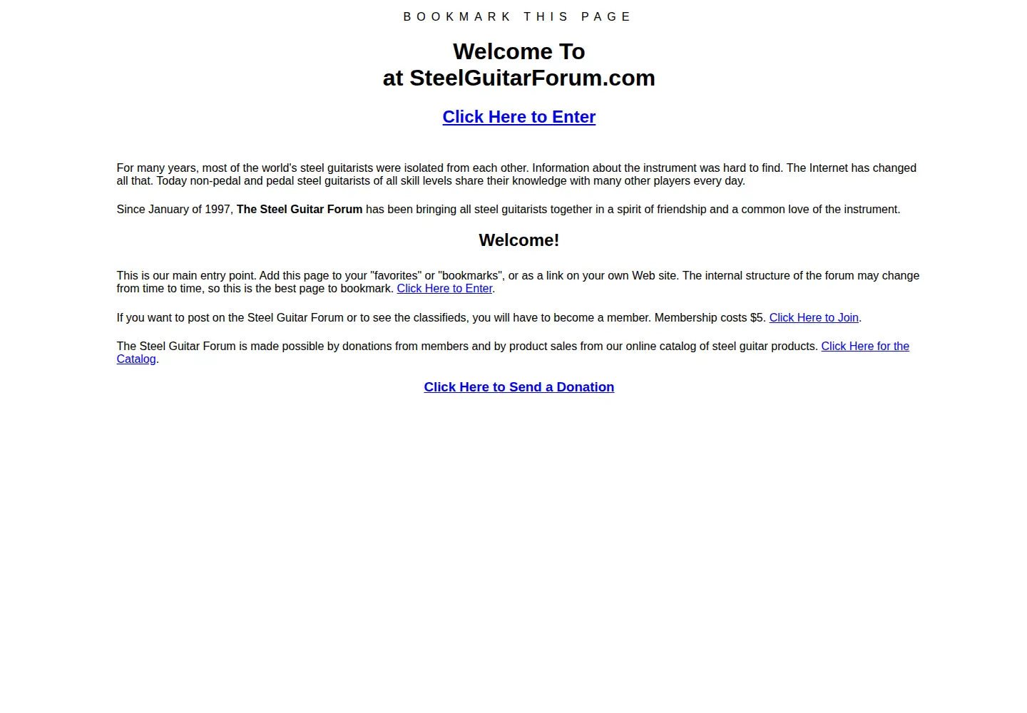 Captured homepage of steelguitarforum.com in the current scan